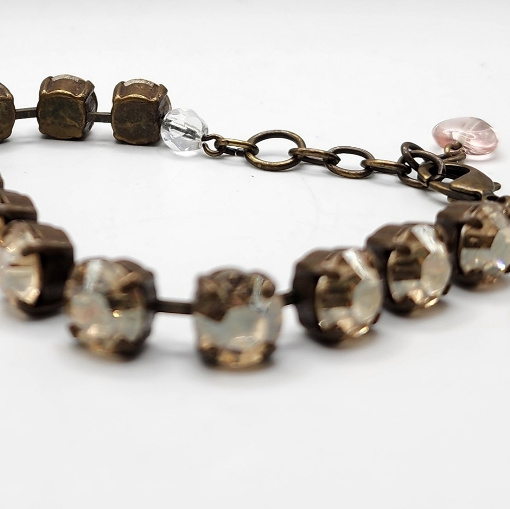 Sabika bracelet Gold Tone Rhinestones Bronze tone Lobster Clasp 6.5" 1" Extender - Picture 5 of 8